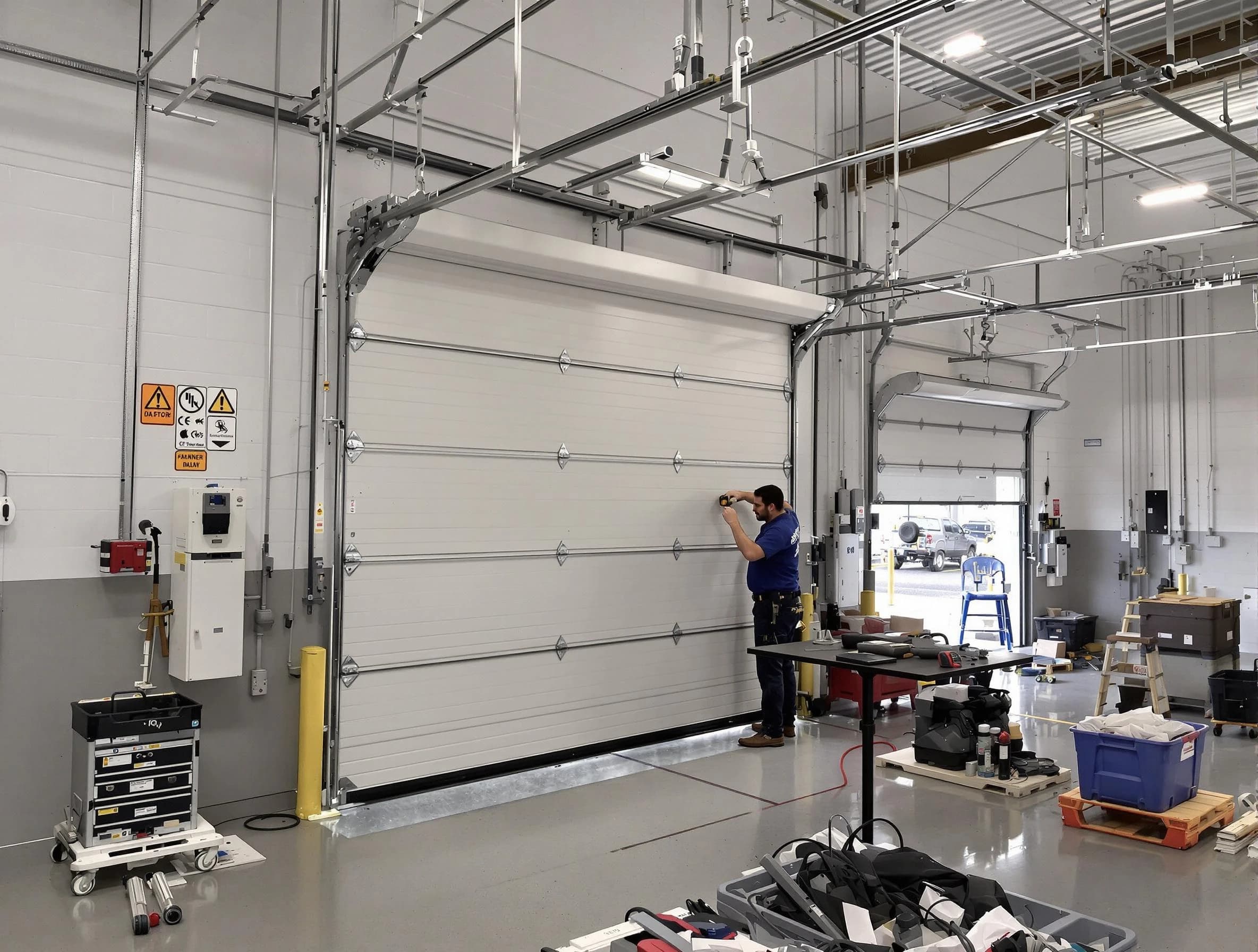 Commercial garage door repair being performed by Warren Garage Door Repair expert in Warren