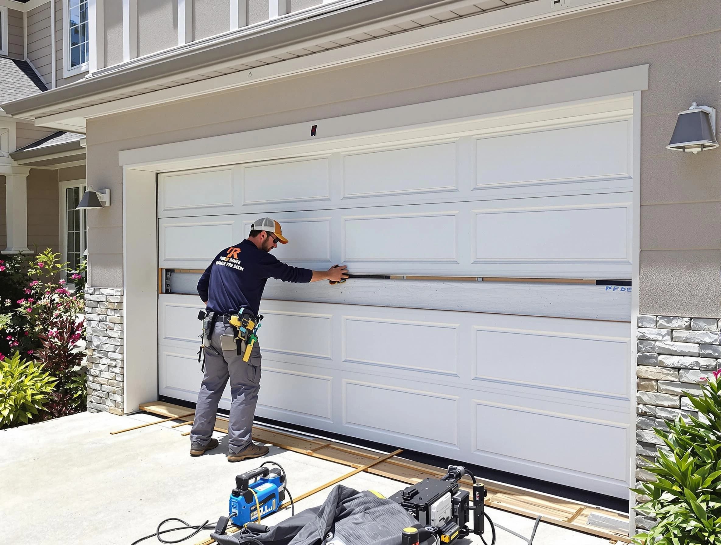 Warren Garage Door Repair team performing complete garage door replacement at Warren residence