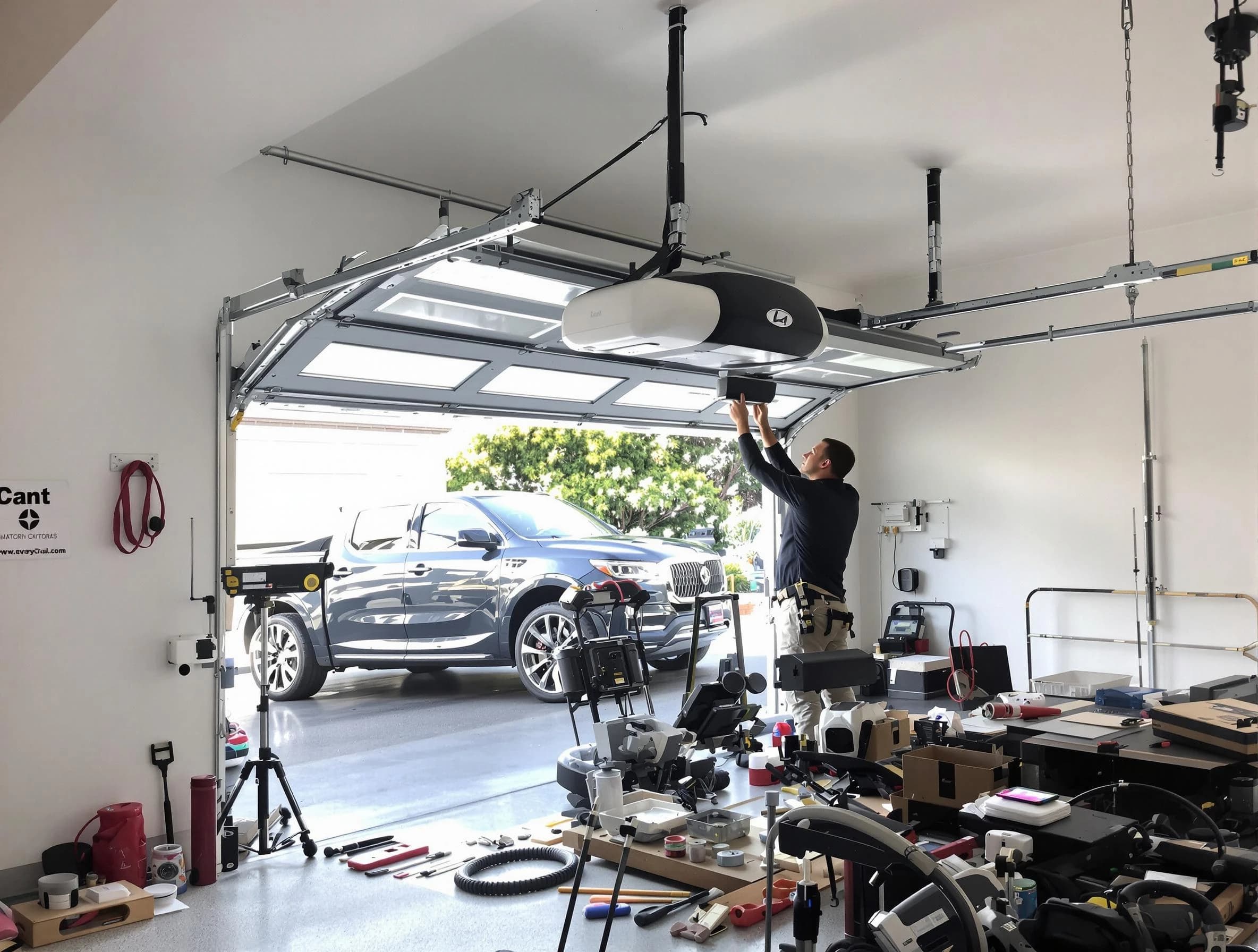 Warren Garage Door Repair specialist installing smart garage door opener system in Warren home