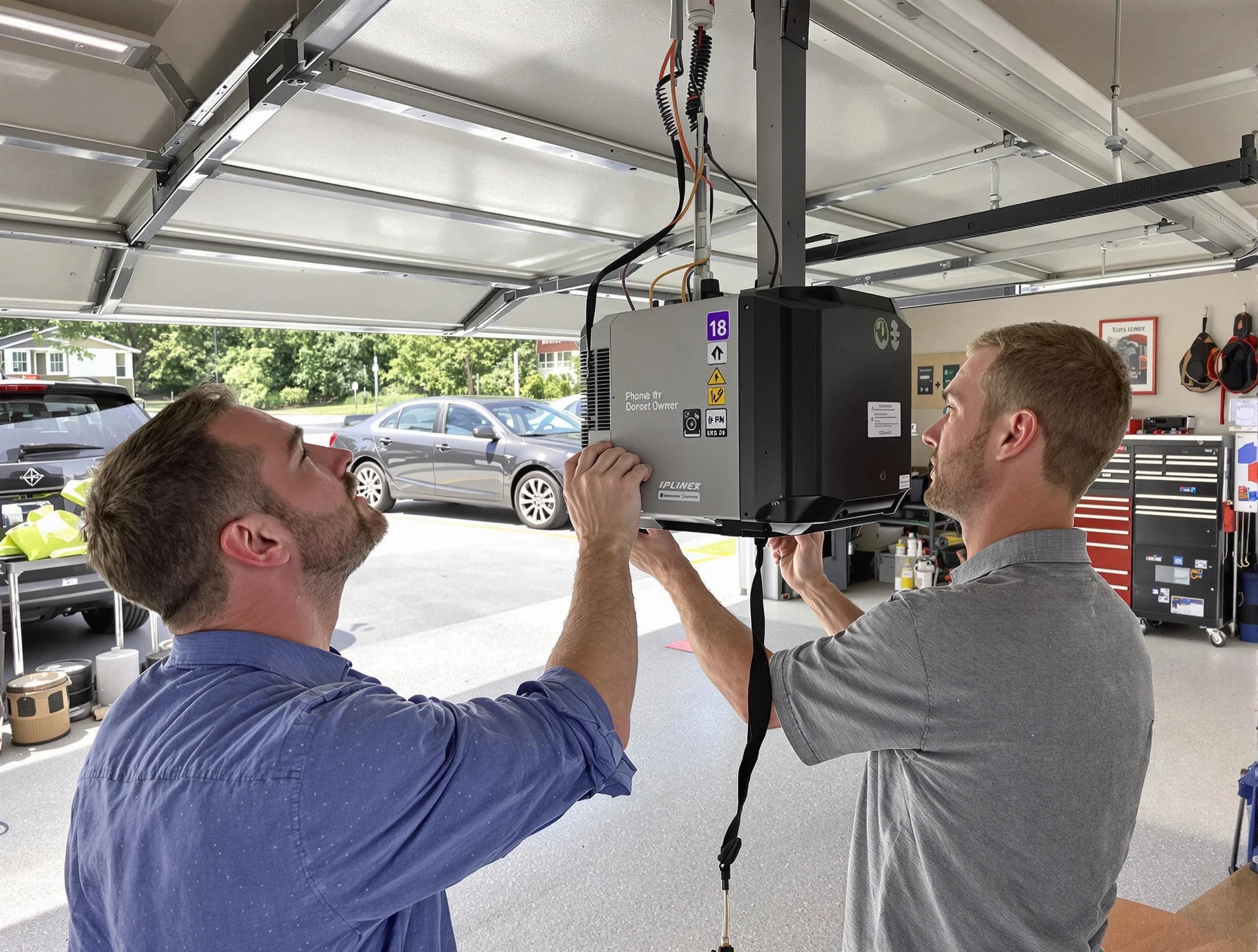 Warren Garage Door Repair technician installing garage door opener in Warren