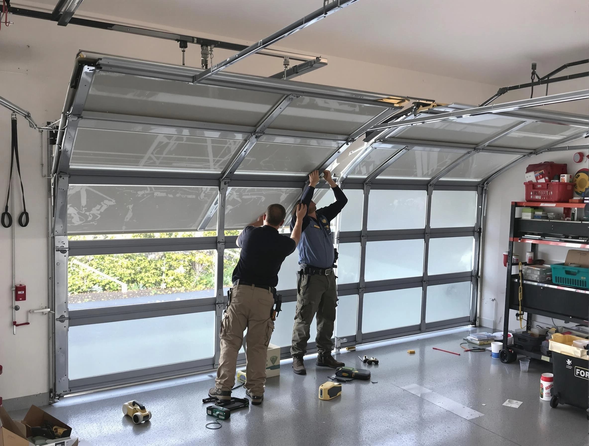 Warren Garage Door Repair expert performing precise panel replacement on Warren garage door