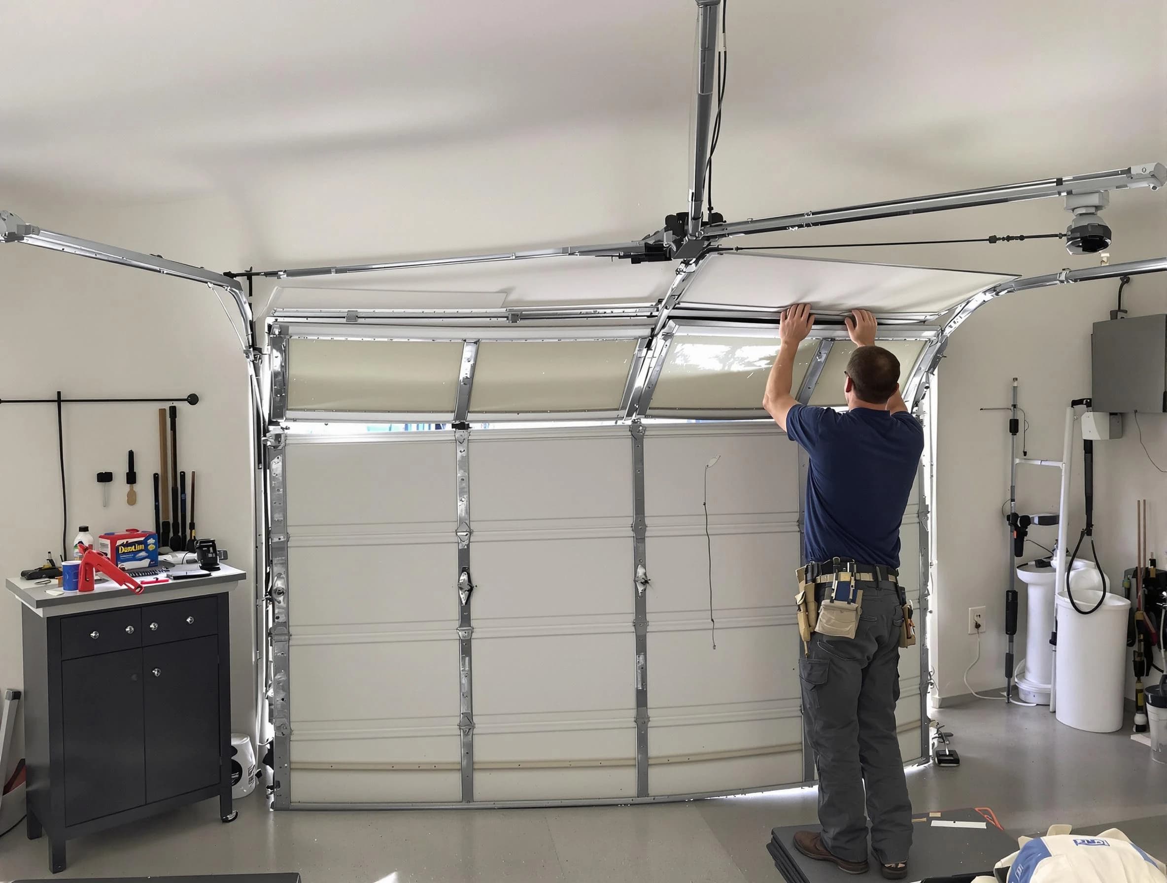 Warren Garage Door Repair specialist performing precise section replacement on Warren garage door