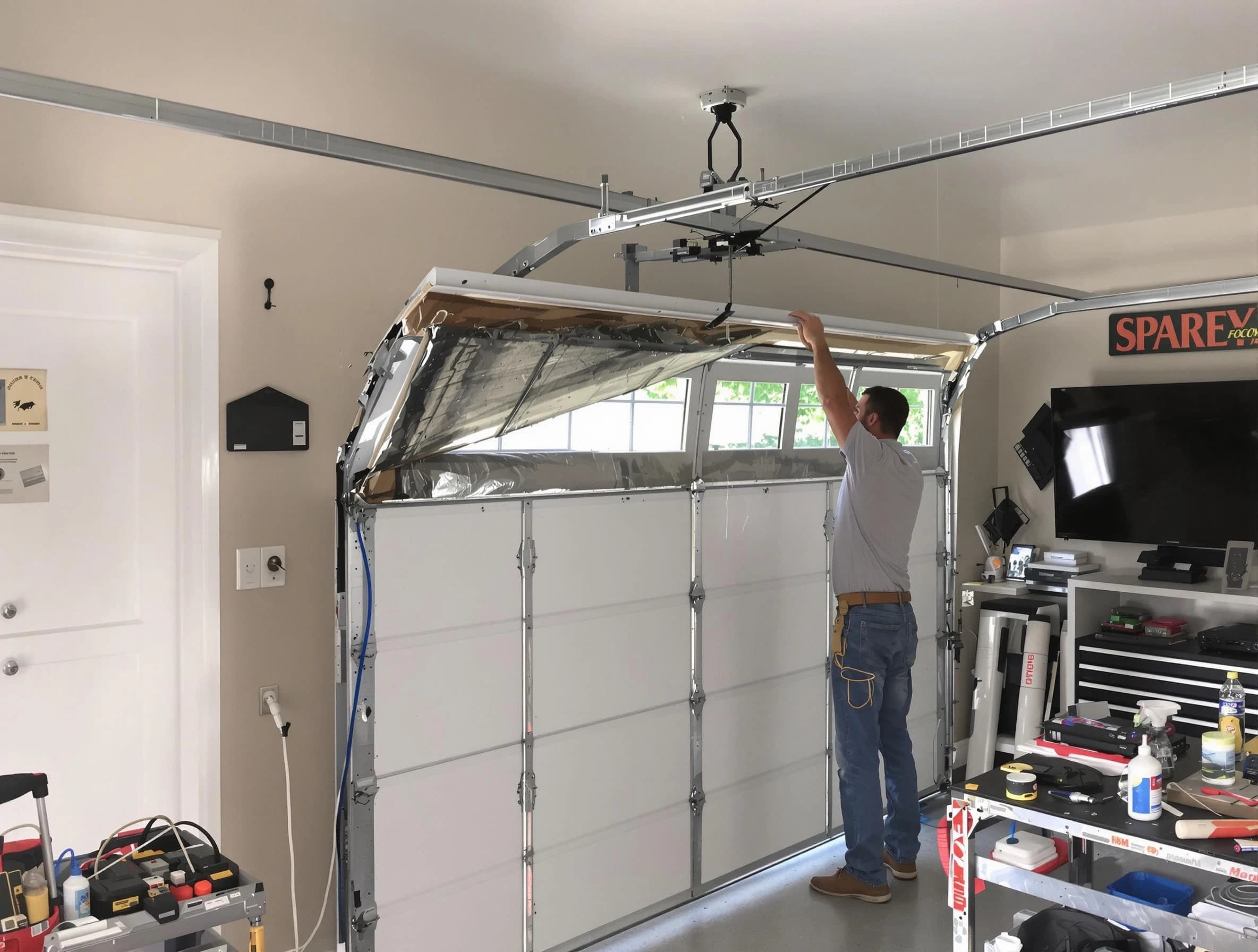 Garage door section replacement by Warren Garage Door Repair in Warren