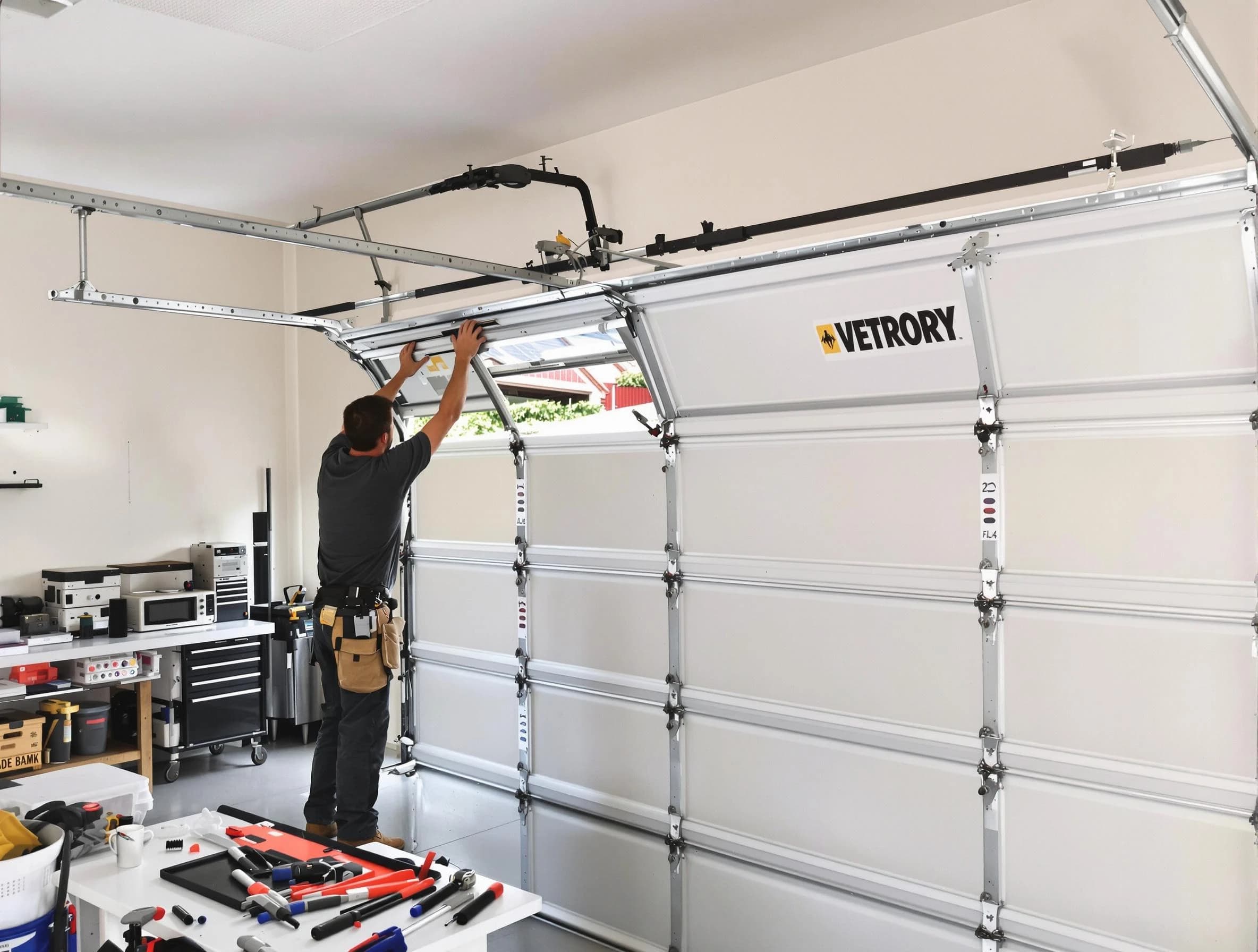 Warren Garage Door Repair technician performing section replacement in Warren