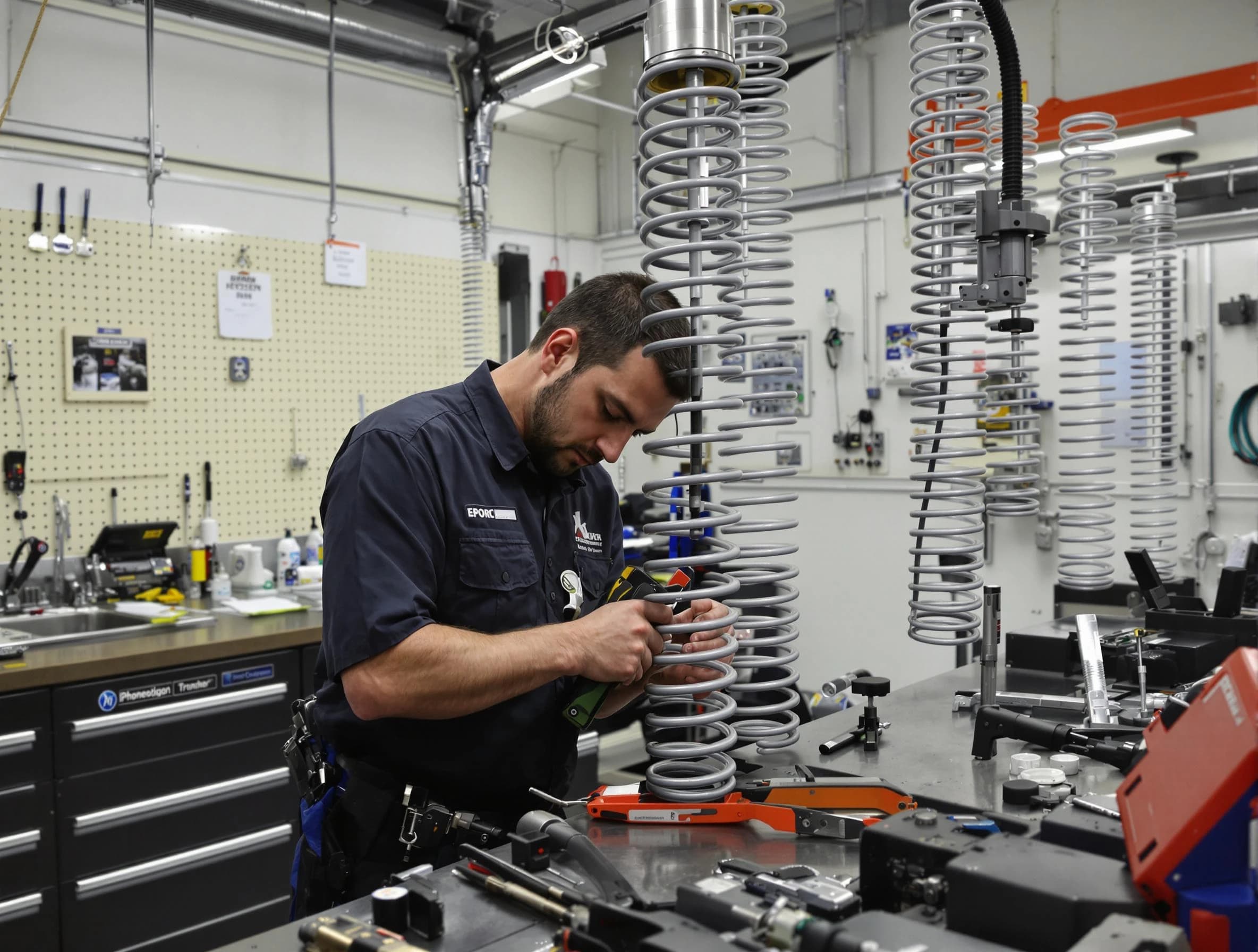 Warren Garage Door Repair technician performing spring repair in Warren