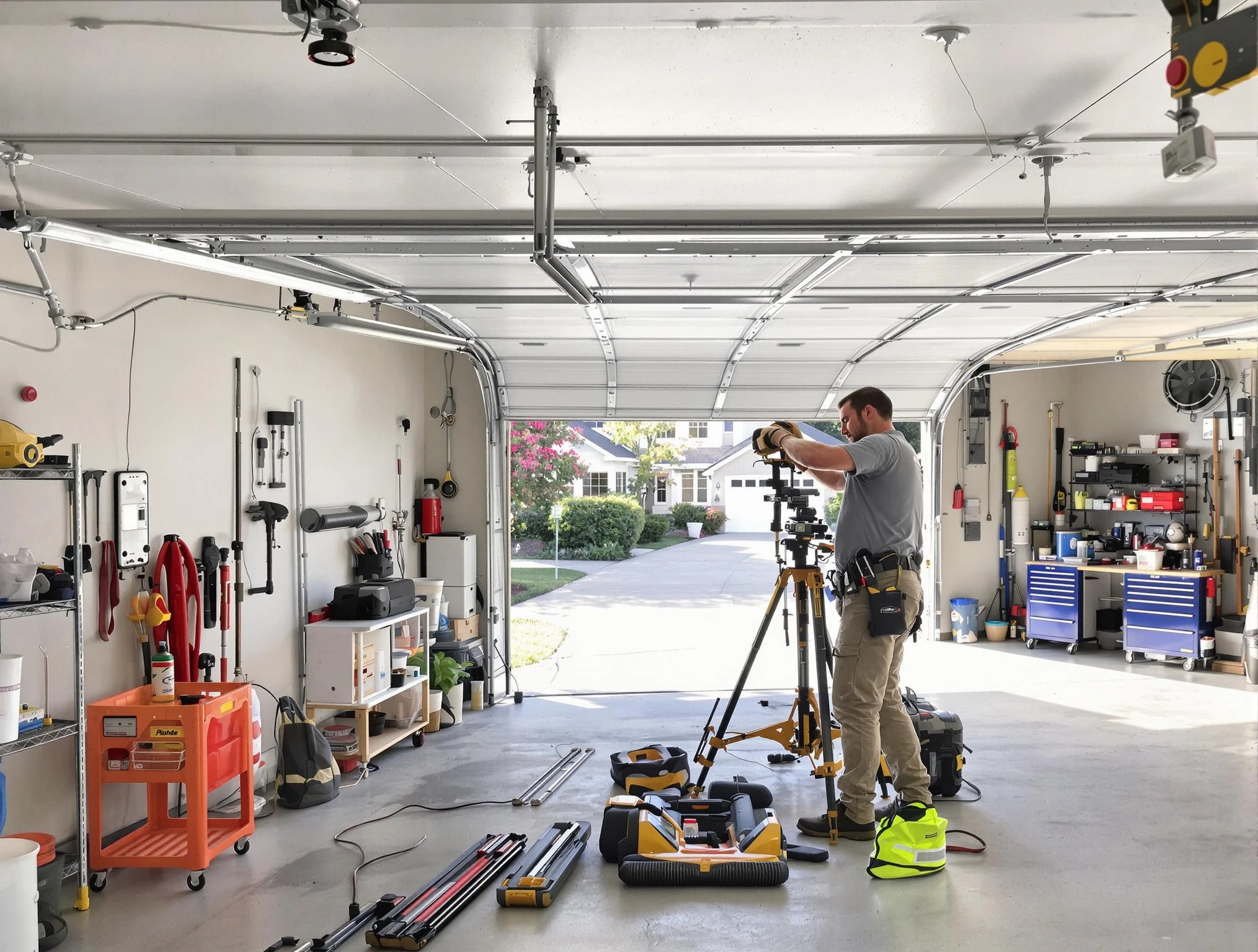 Warren Garage Door Repair specialist performing laser-guided track alignment in Warren